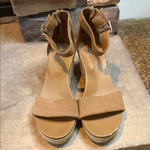 Ugg Brown Suede Wedge Sandals Women’s Size 6 - Picture 7 of 8